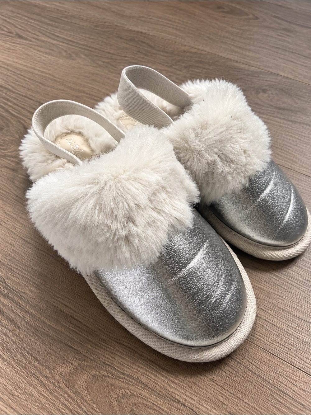 Cat & Jack Silver Faux-Fur Backstrap Slippers for Kids